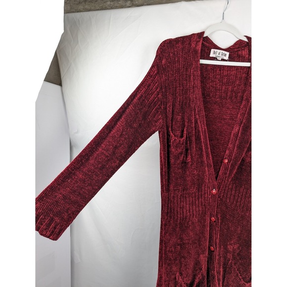 Vtg Ball Cotton Red Corduroy Button Long Sleeve Cardigan L Ladybug Cottagecore - Picture 6 of 12